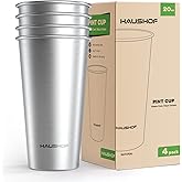 HAUSHOF Pint Cup, 20 oz Stainless Steel Cups, Stackable Metal Drinking Cups, Stacking Beer Pint Cups for Home, Party, Camping, Outdoor, Unbreakable, 4 Pack