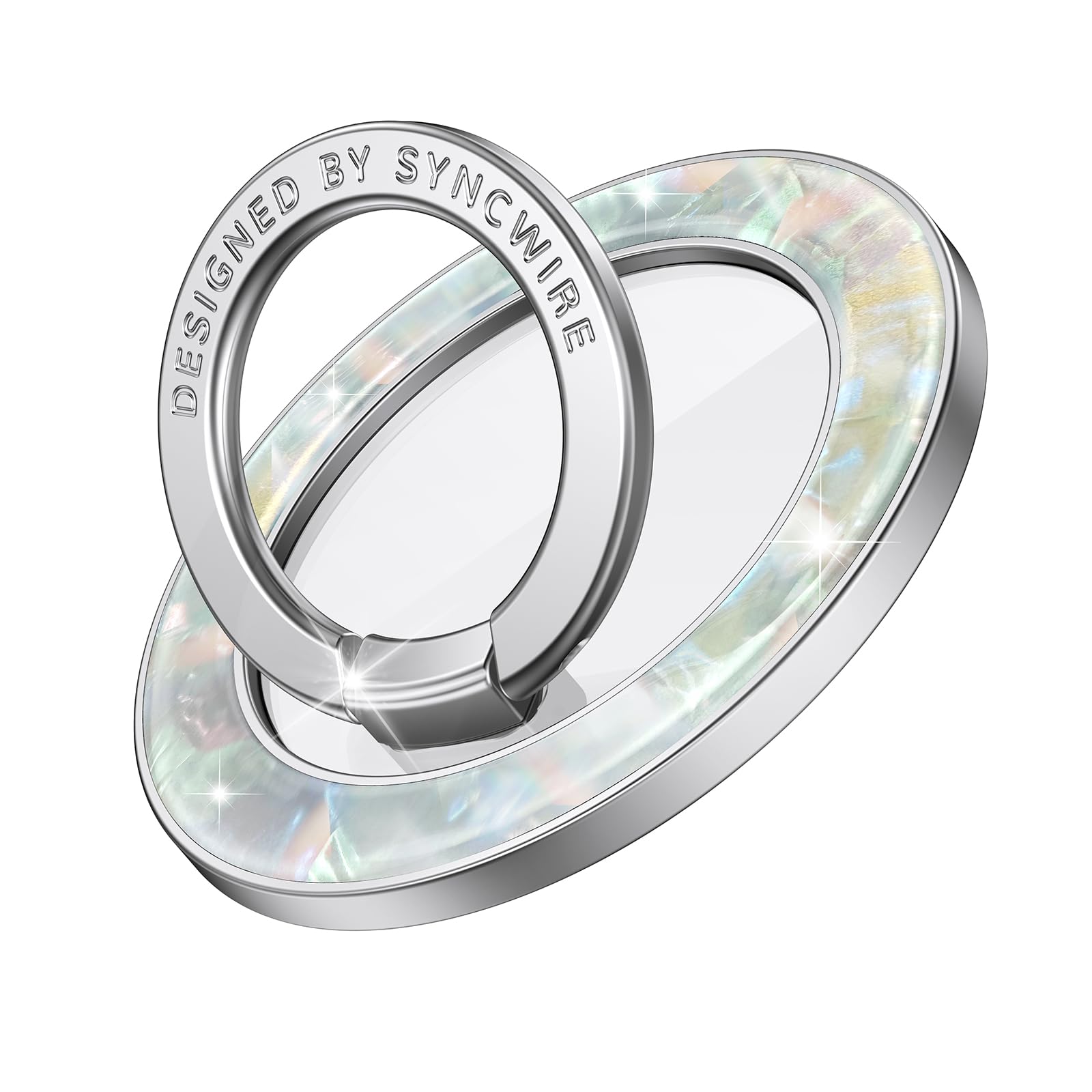 Syncwire MagSafe用マグネット式電話グリップ、カラフルなシェルマグネット式電話リングホルダー、360°回転フローティング効果携帯電話リングスタンドMagSafeリング、iPhone 15 Pro Max 14 13 &All-パール光沢商品画像