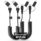 2Pack Car Carplay Cable, Coiled USB C and Lightning Cable 2-in-1, 60W 4FT USB-C to Lightning Cable Type C to USBC Fast Charging Cable for Phones/Tablets, Support iPhone CarPlay &amp; Android Auto, Black