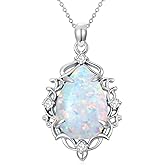 ADLSTIGH Opal Necklace for Women Opal with Genuine Diamond Necklace 925 Sterling Silver Diamond Pendant Necklace October Birthstone Jewelry Gifts for Her