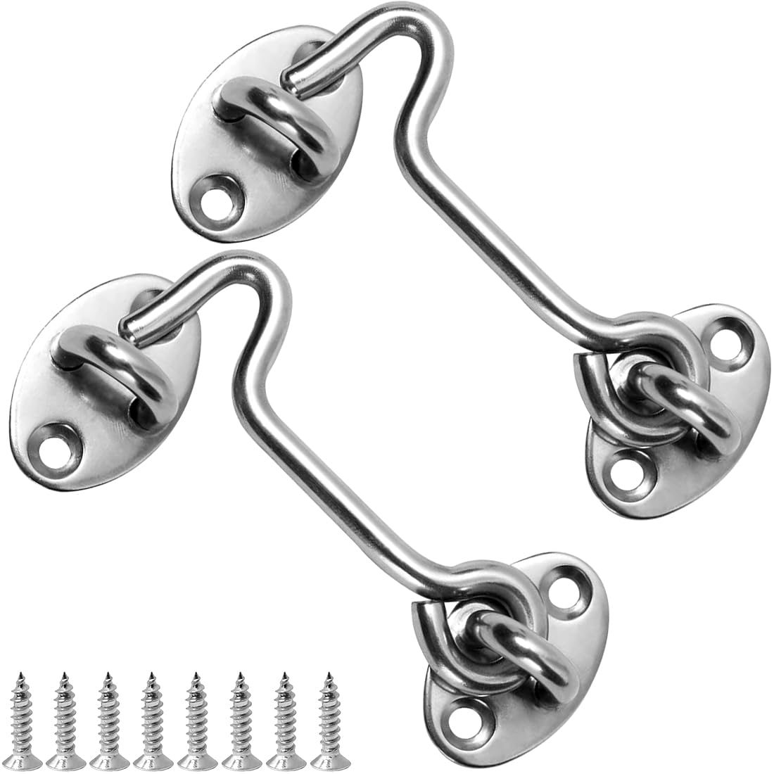 LICQIC 2 Pcs Cabin Hook, Gate Latch Hook, Stainless Steel Eye Latch for Garage, Shed Door, Window