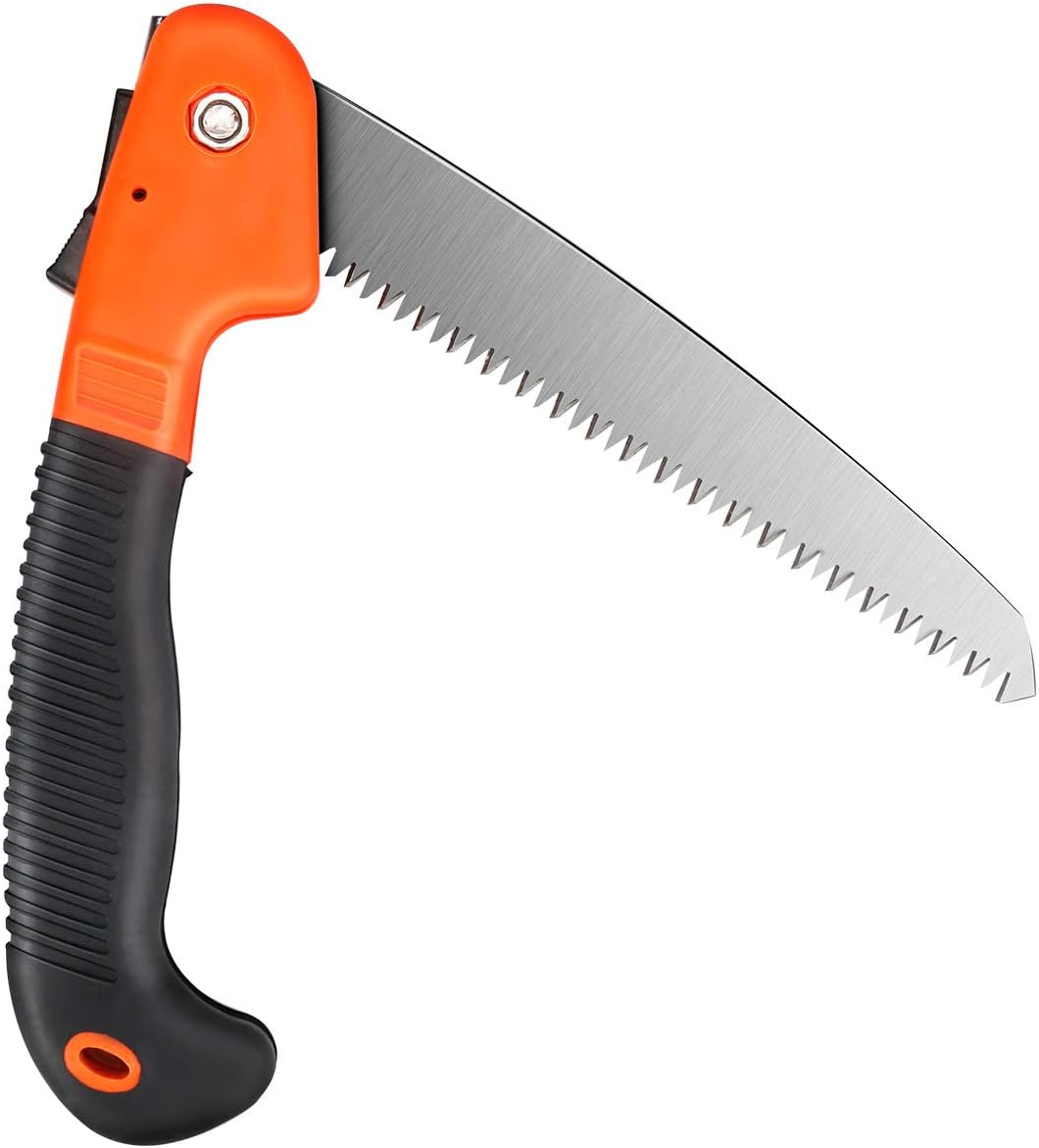 LINGSFIRE Folding Hand Saw, 7-Inch Camping Pruning Saw Manganese Steel Trim Pruner Heavy Duty Dry Wood Pruning Saw with Safety Lock Gardening Tool for Tree Shrubs, Non-Slip Ergonomic Handle