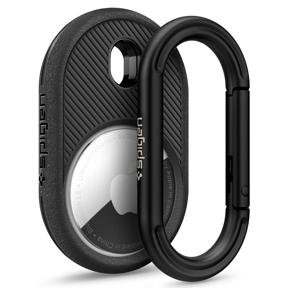 Caseology by Spigen Vault Protective AirTag Holder Case Compatible with AirTag 2/1 (2026/2021) Secure Keychain Ring and Pet Collar Attachment - Matte Black