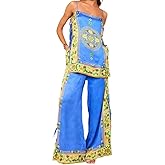 Sufedffd Women's Graffiti Two Piece Pants Suit Wide Leg Pants Y2k Floral Outfit