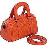 YOXIER Mini Crossbody Handbag, Woven Pattern Boston Bag with Chain Strap, Orange, 7.9 x 3.95 x 4.72 inches