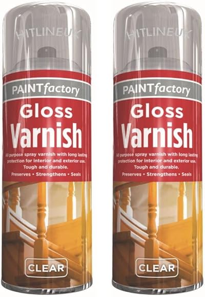 HitlineUK Clear Gloss Varnish Spray 400ML - 2 Cans, Quick Drying Finish