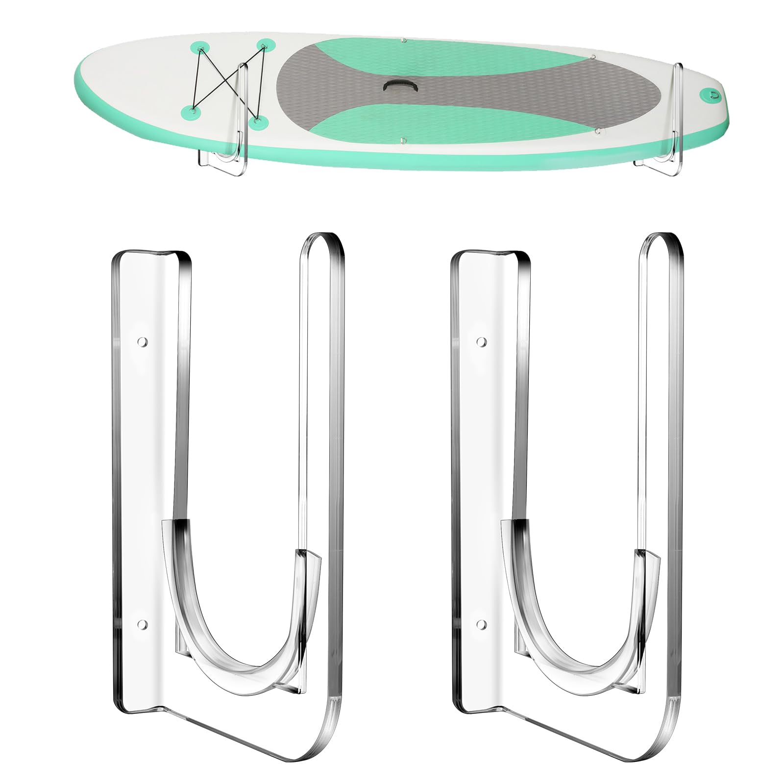 Photo 1 of Yousoontic Surfboard Wall Mount Sup Paddle Board Rack Clear Acrylic Paddle Board Holder Wall Display Horizontal Storage Holder for Sup, Holds 50 Lbs