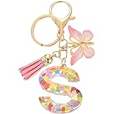 uxcell Initial Letter Keychains, Cute Butterfly Pendant Accessory for Women, Key Ring for Purse Handbags Backpack