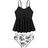Girls Swimsuit 2 Piece Criss Cross Tankini Sets Ruffle Bathing Suit with Adjustable Strap Girls' Swimwear 6-14Y