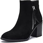 Ruiee Women's Ankle Boots Low Chunky Heeled Booties Casual Comfortable Fall Winter Pointed Closed Toe Short Boots for Women.