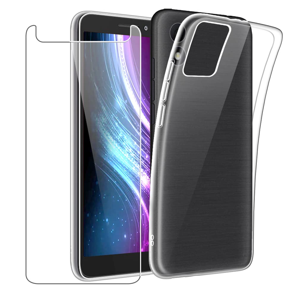 SDTEK Case Compatible with Alcatel 1B (2022), Full Body Front and Back 360 Protection Clear Gel Phone Cover with Tempered Glass Screen Protector