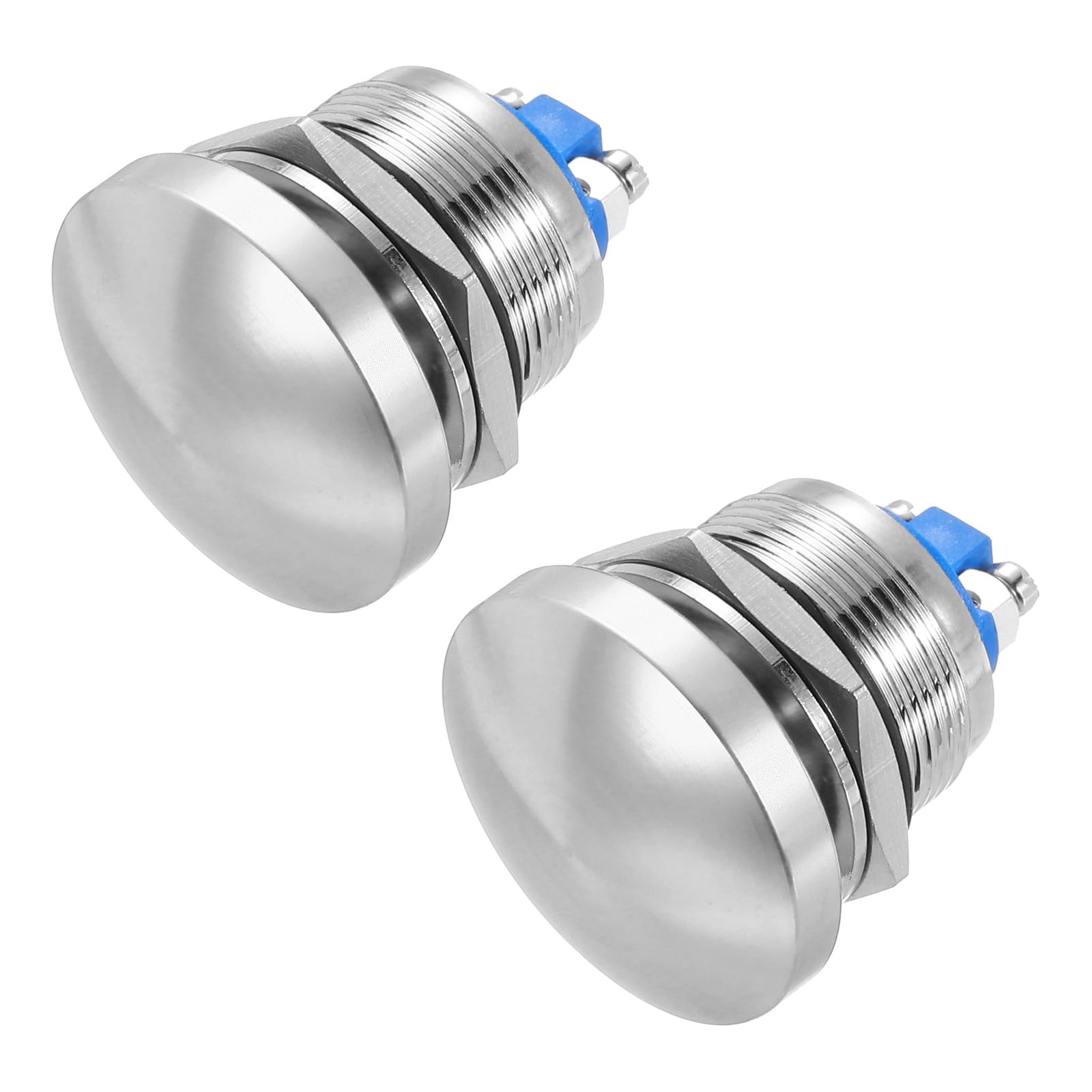 METALLIXITY 2PCS 3A 22MM 7/8" Momentary Mushroom Head Push Button Switch 12V 24V 120V 250V AC Silver 1NO Waterproof IP65 SPST Domed Round 2 Screw Foot Button