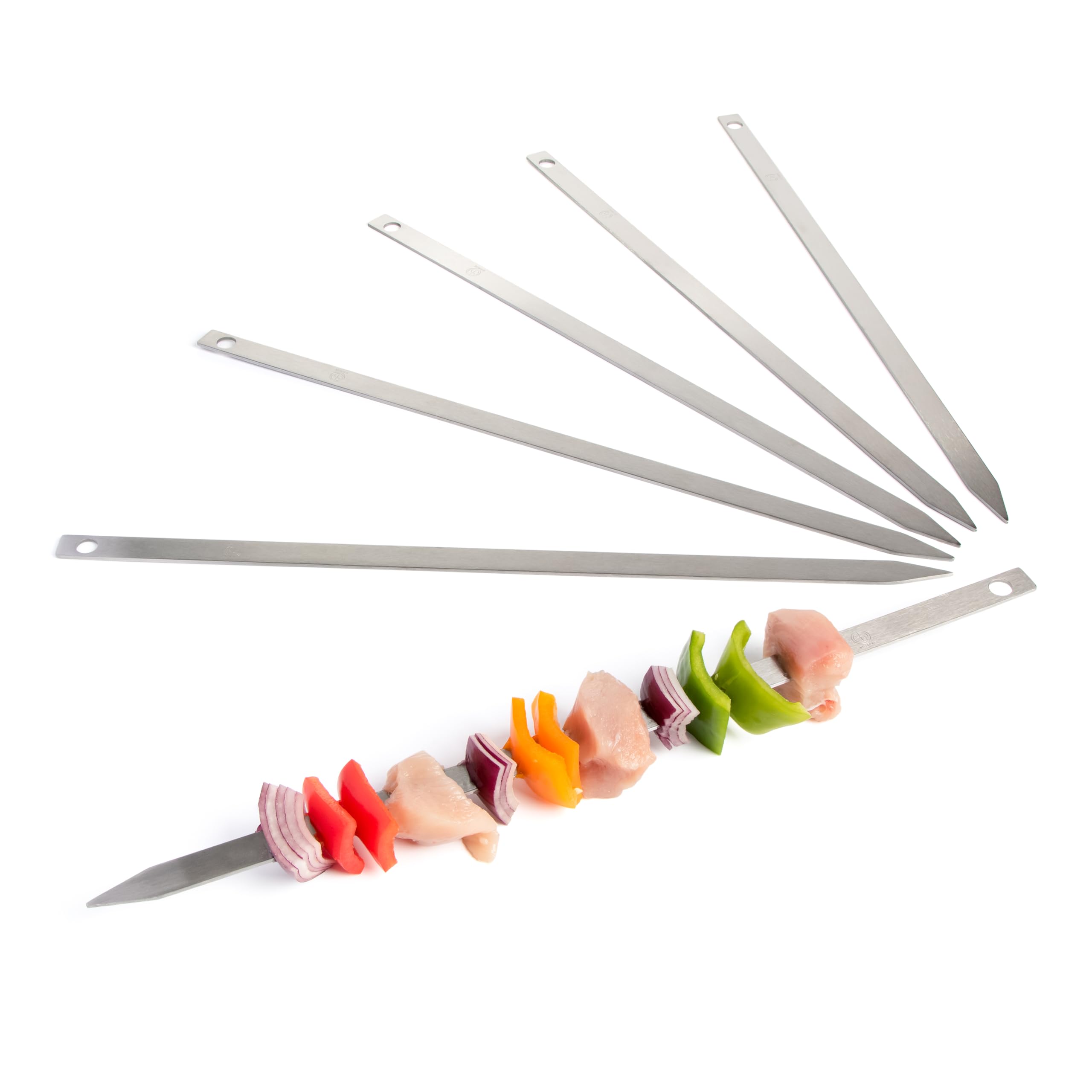 JD Europe 6pcs Turkish Adana Kebab BBQ Skewers. Stainless Steel Flat Wide Barbecue Skewers Length 41cm, Width 1.5cm and 2mm Thick