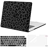 MOSISO Compatible with MacBook Air 15 inch Case 2026 2025 2024 2023 Release M4 A3241 M3 A3114 M2 A2941 with Touch ID, Plastic Leopard Grain Hard Shell & Keyboard Cover & Screen Protector, Black