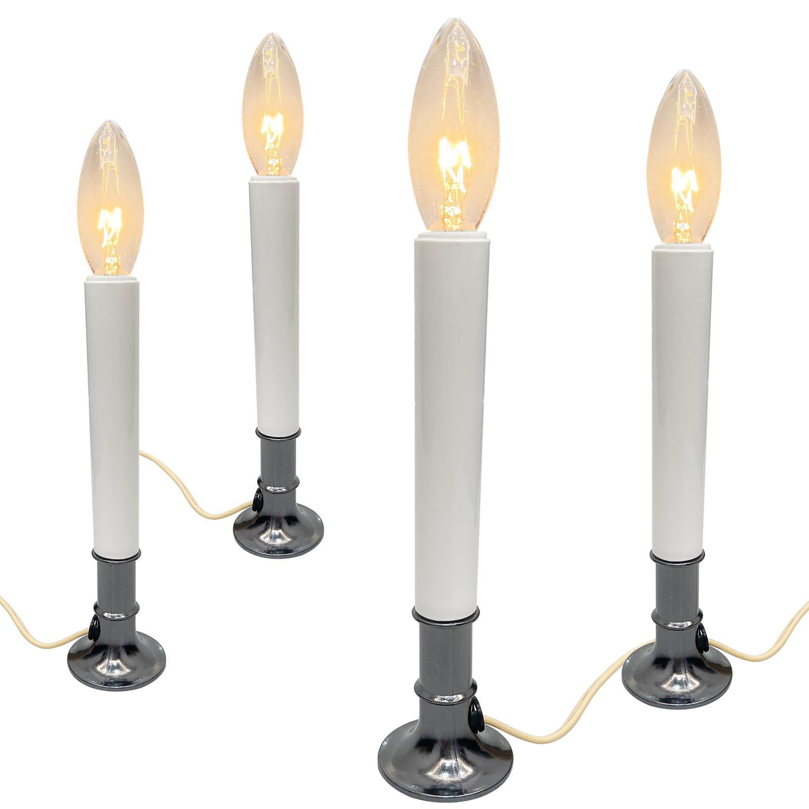 Photo 1 of Pallerina Electric Candles for Windows,Plug in Electric Christmas Candles Lamp with Nickel Plated Base,C26 Clear Lights Bulb for Christmas Party Decorations Wedding Decor Table,4 Pack