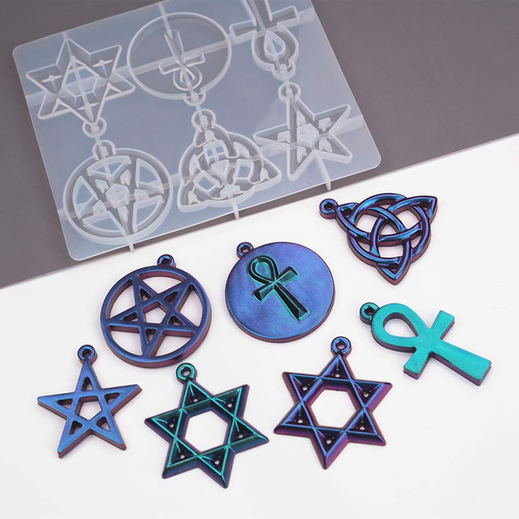 2HCN Resin Silicone Mould DIY Hexagram Spiritual Amulet Pendant Resin Mould Celtics Pentagrams Star Shapes
