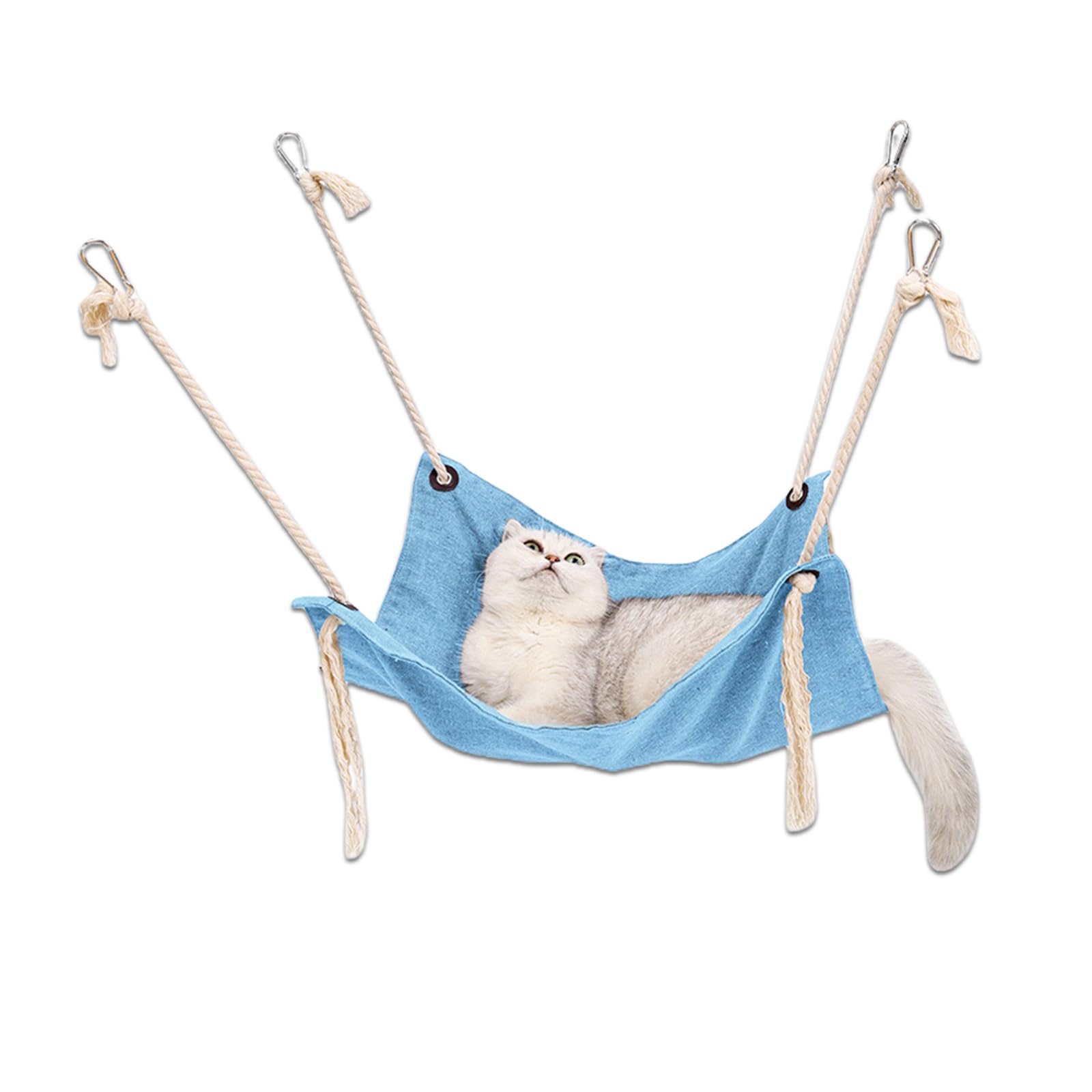 WUMUZAI Cat Hammock Bed for Cage, 18.5 Inch Hanging Cat Bed Hammock Perch Chair with Adjustable Straps & Metal Hook, Breathable Kitten Pet Hammock Swing for Indoor Small Dogs Puppy up to 15.4lb, Blue