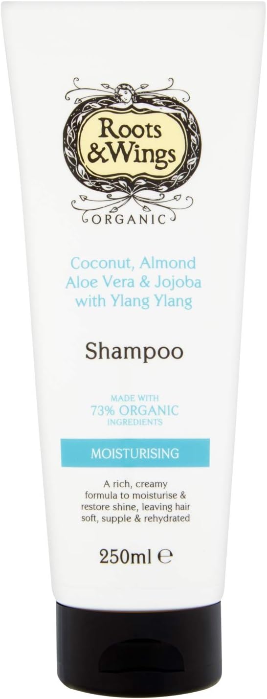Roots & Wings Organic Moisturising Coconut, Aloe Vera, Almond and Jojoba with Ylang Ylang Shampoo 250ml, 250 ml (Pack of 1)