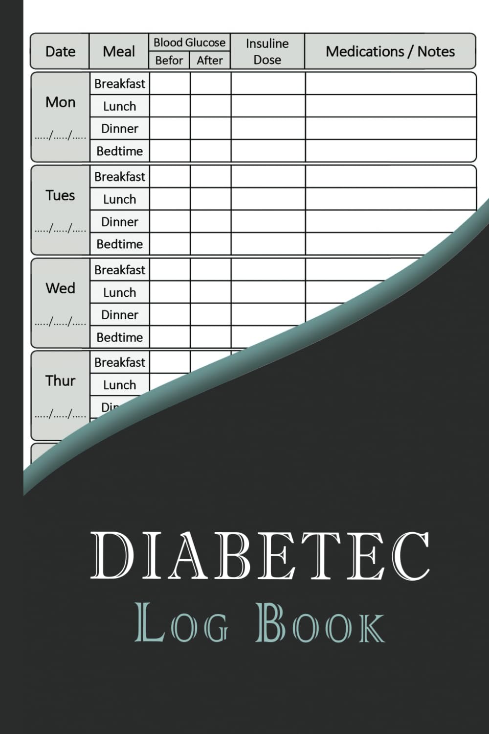 Diabetic Log Book: Daily Diabetic Glucose Tracker Journal | Weekly Blood Sugar Diary, Enough For 108 Weeks or 2 Years | 6 x 9 Inches