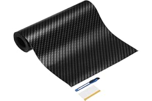HARFINGTON 1 Set Carbon Fiber Vinyl Wrap 4" x 5ft PET Forged Self-Adhesive Car Sticker Waterproof Wrap Roll with Scraper Tool for DIY Decor Automotive Exterior Protection, Silver