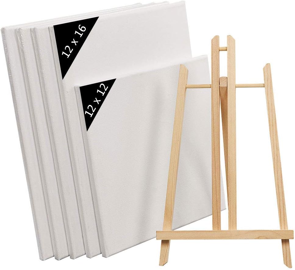 5 pack Stretched Canvas Frames (30*40cm,30*30cm) ,1Wooden easel（40*22cm