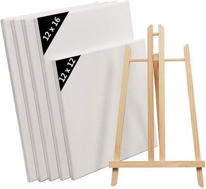 5 pack Stretched Canvas Frames (30*40cm,30*30cm) ,1Wooden easel（40*22cm