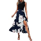 Dokotoo Women's 2026 Sleeveless Spring Summer Dresses Casual Boho Crewneck Floral Boho Cocktail Party Dresses