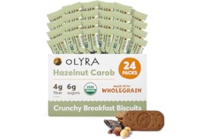 Olyra Organic Breakfast Biscuits - Hazelnut Carob - Healthy Snacks for Adults - Office Snacks - Healthy Cookies - High Fiber Snack - Natural Energy Breakfast Biscuit - 24 Packs