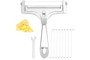 Cheese Slicer Kit, Stainless Steel Adjustable Thickness Iron Handheld Block Cheese Plane with 8 Extra Wires Charcuterie Cutte