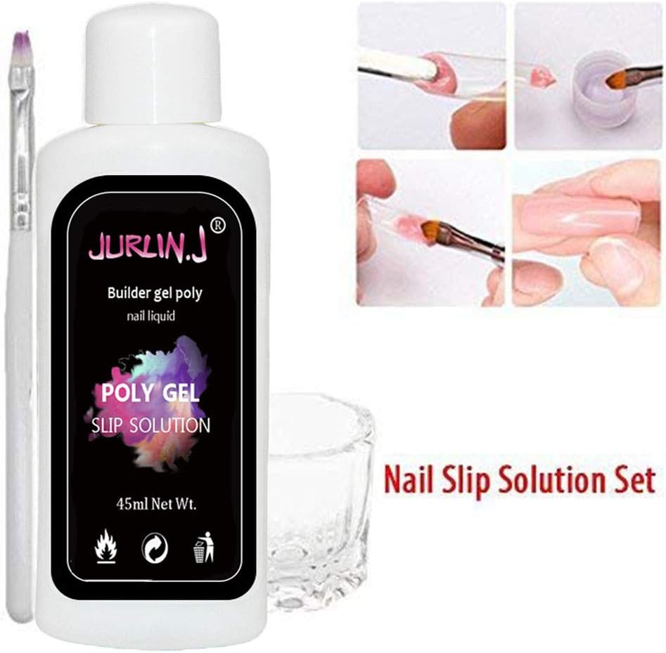JURLIN 45ml Anti-stick Poly Gel Nail Liquid Slip Solution+ nail gel bush For Nail Builder Gel Nail DIY Extension Tool