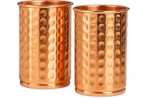 HEALTHANDWEALTH Pure Copper Hammered Tumbler Cups - 11.8 Oz - Keeps Drinks Cold and Refreshing Set Of 2 | Copper Cup - 300 ml