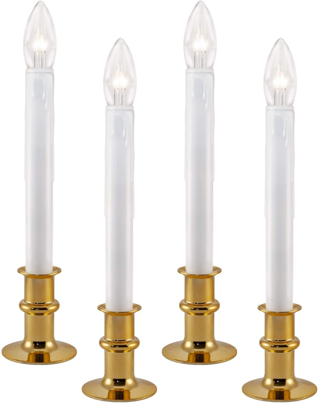 612 Vermont Ultra-Bright LED Window Candles with Timer, Battery Operated, Metal Base, White Candlestick, Adjustable Height (Pack of 4, Brushed Nickel): Home & Kitchen