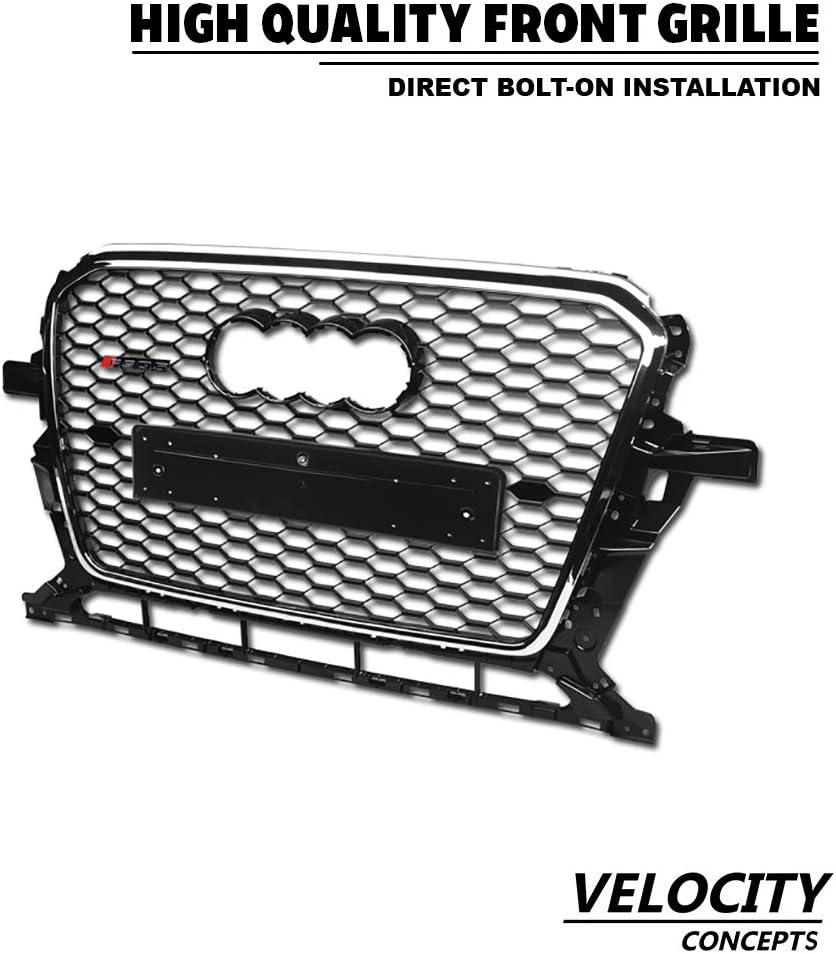 Velocity Concepts Front Grill Compatiable with Compatible for Audi Q5/SQ5 13-17 | Black Chrome Rs Honeycomb Mesh Front Hood Bumper Grill Grille