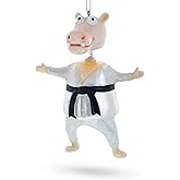 Martial Arts Karate Hippo Blown Glass Christmas Ornament