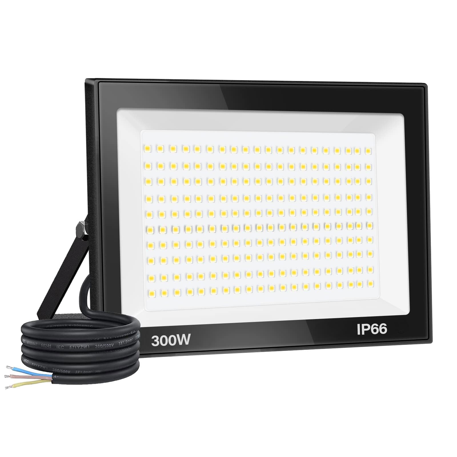 Jefedana 300 W LED Outdoor Floodlight 30000LM IP66 Waterproof Super Bright Outdoor Lighting Warm White (3000 K) Security LED Spotlight for Stadiums, Factories, Parking, Garage, Garden