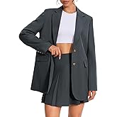 Casly Lamiit 2 Piece Skirt Outfits for Women Business Casual Blazer Set Mini Pleated A-Line Skort Notched Collar Jacket Fall Matching Suit Dark Grey L