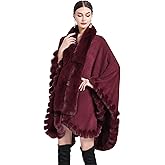 Obosoyo Wrap Cape Women Faux Fur Collar Shawl Knit Poncho Cloak Cardigan Coat Evening Dress