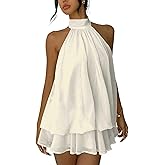 NWFZCCP Party Dress for Women Premium Feel Ruffled Bubble Dress Self-Tie Strap Sexy Sleeveless Backless Fitted Mini Dress