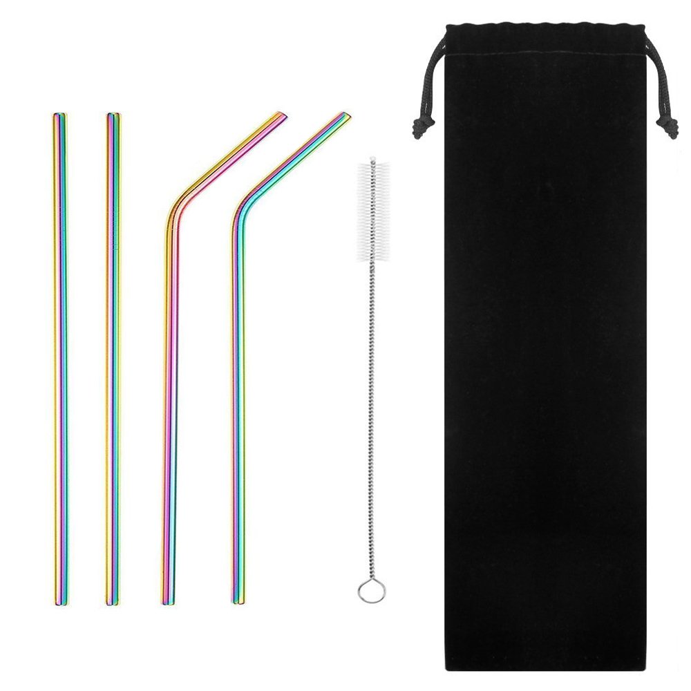 Denshine Stainless Steel Drinking Straws Set of 4 Stainless Steel Straws for 30oz Tumblers Yeti Straw/Metal Straws Straw Cleaner Included(Color)