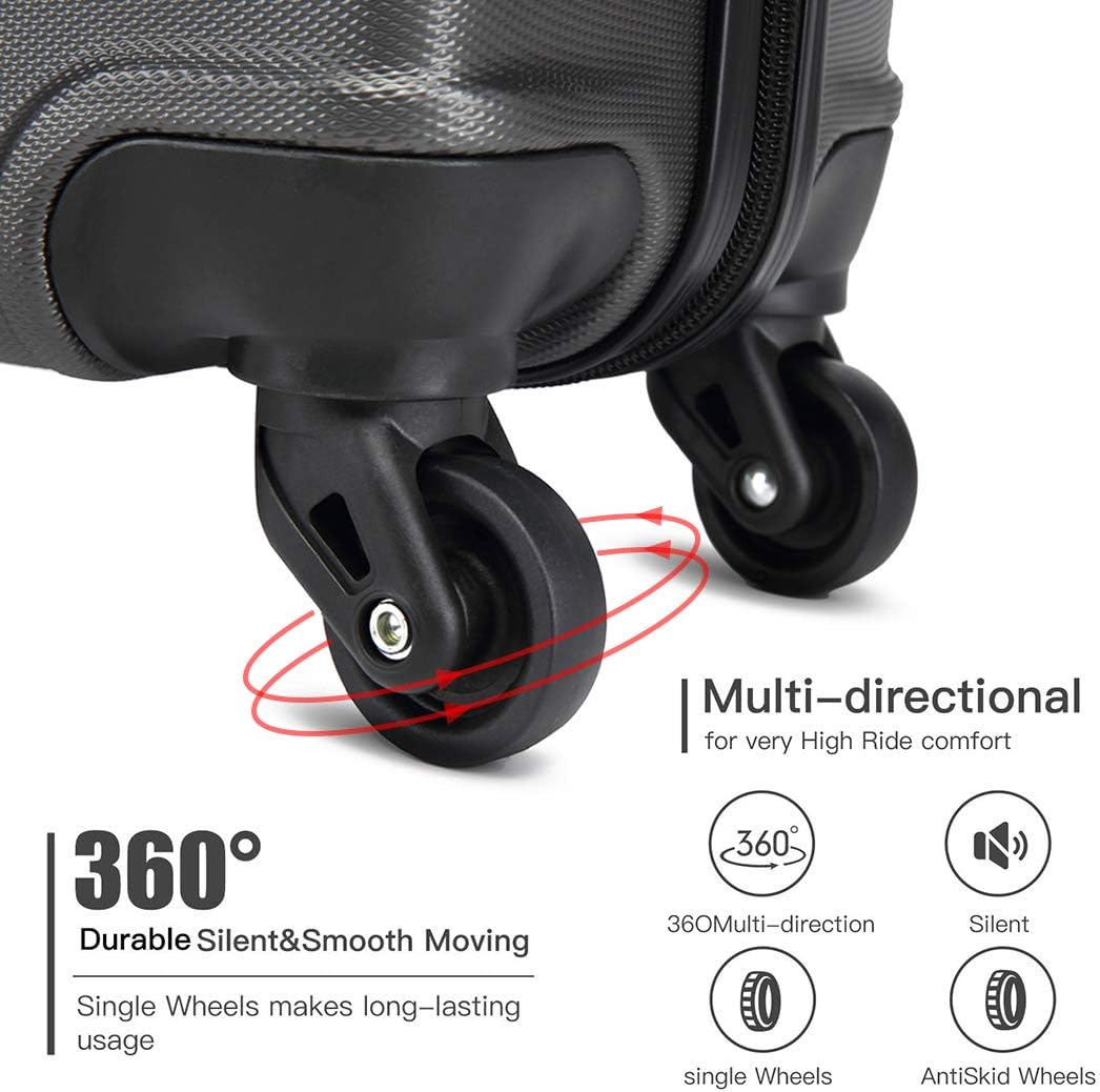 Kono Carry On Suitcase Small Lightweight Hand Luggage with 4 Spinner Wheels & TSA Lock ABS+PC Hardshell Cabin Bag Travel Case (Grey) - Image 5
