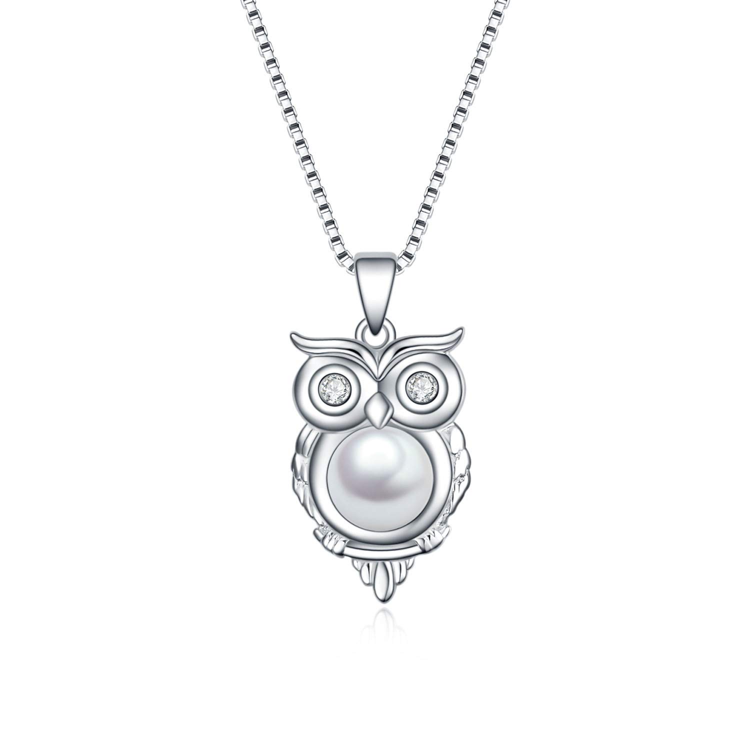 925 Sterling Silver Owl Necklace Pearl Owl Jewellery Gifts for Women Girls
