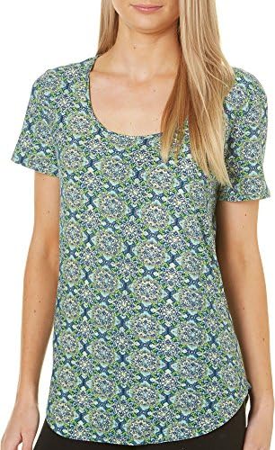 Allison Brittney Womens Medallion Print Top Large Green/Multi