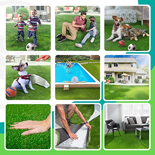 SavvyGrow Artificial Grass for Dogs Astroturf-Rug - Premium 4 Tone Synthetic Green Astro Turf, Easy to Clean with Drain Holes - Soft Fake Turfs for Dog, Cats, Patios – Non Toxic 3.3 x 5 ft Door Mat