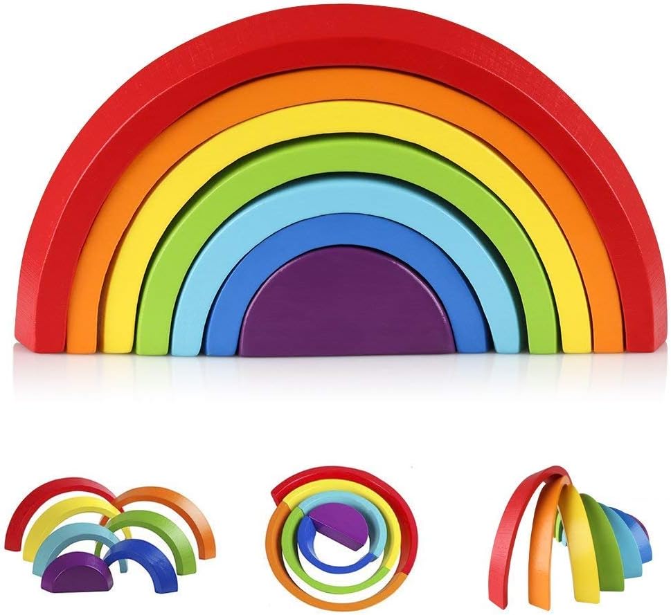 GuangFan Wooden Rainbow Learning Toy Geometry Building Blocks Educational Puzzle Toy