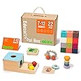 TOOKYLAND Montessori Toys for Babies 6-12 Months, 7 in 1 Learning Educational Set Wooden Toys (Includes Baby Rattle, Object Permanence Box, Wooden Book, Teething Toy and More)