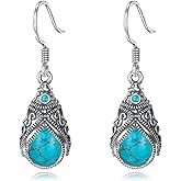 Turquoise Teardrop Earrings for Women 925 Sterling Silver Vintage Turquoise Dangle Earrings Boho Jewelry Christmas Birthday Gifts for Women Daughter Mom Sisters Wife