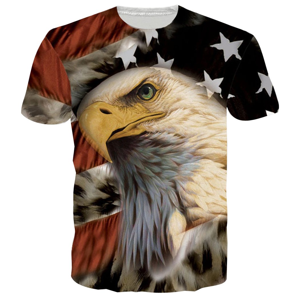 Goodstoworld Unisex 3D Printed American Flag Eagle Crewneck Short Sleeve T-Shirt Top Tees