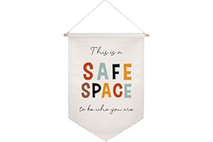 OFLYDESIGNS This Is A Safe Space to Be Who You Are Wall Flag, Kids Room Wall Pennant, Classroom Decor, Teacher Gift, Playroom Decor, Therapy Office Decor, Therapist Gift, Classroom Counseling Office Sign