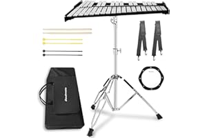 Soulmate Professional Glockenspiel Xylophone 32 Notes with Drum Pad, Complete Percussion Kit for Adults & Beginners Adjustable Stand, Drum Sticks, Carrying Bag - Ideal for Practice & Performance