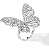 Progresssail Butterfly Ring for Women Rhinestones Dainty Silver Butterfly Rings Sparkling Butterfly Ring Adjustable Cubic Zirconia Ring Butterfly Jewelry Silver Open Statement Ring